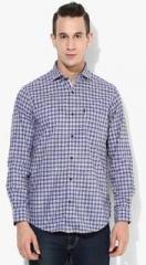 Peter England Blue Checked Slim Fit Casual Shirt men