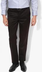 Peter England Brown Solid Slim Fit Formal Trouser men