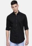 Peter England Casuals Black Slim Fit Solid Casual Shirt men