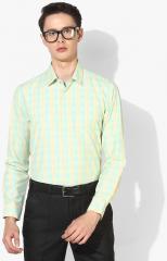 Peter England Green & Orange Regular Fit Formal Shirt men