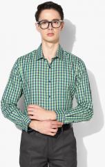 Peter England Green Slim Fit Checked Formal Shirt men