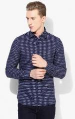 Peter England Navy Blue Printed Slim Fit Casual Shirt men