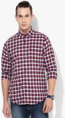 Peter England Red Checked Slim Fit Casual Shirt men