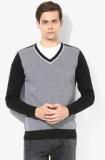 Phosphorus Black Herringbone V Neck Sweater Men