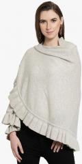 Pluchi Light Beige Marled Frill Poncho