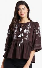 Pluss Coffee Brown Self Design Blouse women