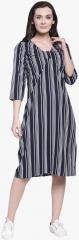 Pluss Navy Blue & White Striped A Line Dress women