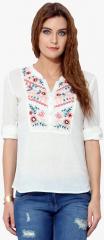 Porsorte White Embroidered Blouse women