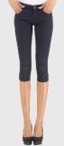 Xpose High Rise Navy Blue Solid Capri Women