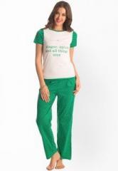 Prettysecrets White Green Polka Comfy Cotton Tee