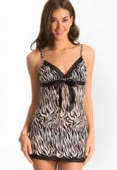 Prettysecrets White Zebra Print Mesh Babydoll women