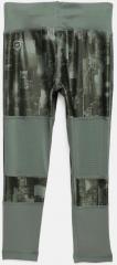 Puma Girls Olive Green & Black Printed Explosive Laurel Wreath AOP Tights