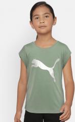 Puma Girls Olive Green Solid Round Neck T shirt