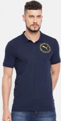 Puma Men Navy Solid Graphic Pique Polo II Polo Collar T shirt