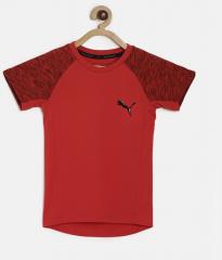 Puma Red Solid Round Neck T Shirt boys