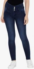 Purple Feather Blue High Rise Slim Fit Jeans women