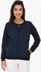 Purys Navy Blue Printed Sweat Jacket women