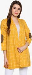 Qurvii Mustard & White Checked Open Front Shrug women