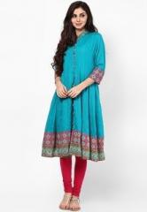 Rain & Rainbow Cotton Green Printed Kurta women