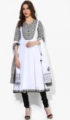 Rain & Rainbow White Embellished Cotton Churidar Kameez Dupatta women