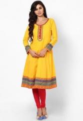 Rangriti Cotton Blend Yellow Kurta women