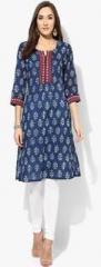 Rangriti Navy Blue Printed Cotton Kurti women