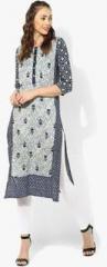 Rangriti Navy Blue Printed Kurta women