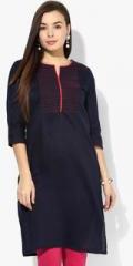 Rangriti Navy Blue Striped Cotton Kurta women