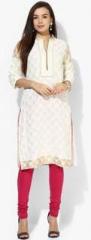 Rangriti Off White Printed Cotton Blend Kurta women