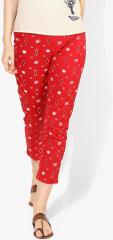 Rangriti Red Printed Regular Fit Coloured Pants women