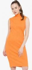 Rare Orange Solid Bodycon Dress women