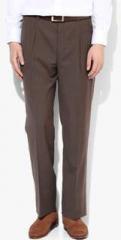 Raymond Brown Solid Regular Fit Formal Trouser men