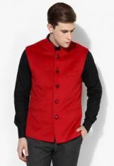 Raymond Red Solid Nehru Jacket men