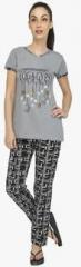 Red Ring Grey Printed Pyjama Set women