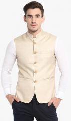 Red Tape Beige Solid Nehru Jacket men