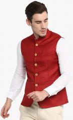 Red Tape Maroon Solid Nehru Jacket men