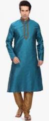 Rg Designers Blue Solid Kurta Pyjama men