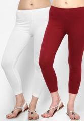 Rham Pack Of 2 Maroon & Off White Capri women