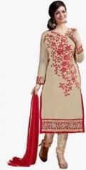 Riti Riwaz Beige Embroidered Dress Material women