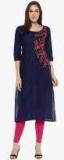 Riya Navy Blue & Orange Embroidered A Line Kurta women