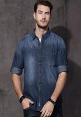 Roadster Blue Washed Denim Casual Shirt men