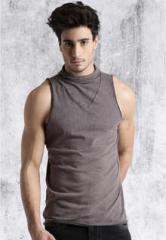 Roadster Brown Solid Regular Fit High Neck T Shirt men