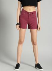 Roadster Burgundy Solid Chino Shorts women