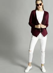 Roadster Burgundy Solid Suede Finish Waterfall Shrug women