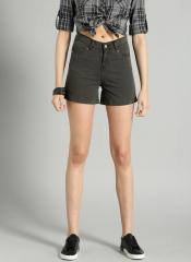 Roadster Charcoal Grey Solid Chino Shorts women