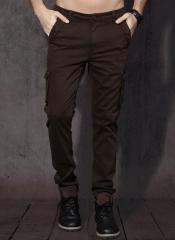 Roadster Coffee Brown Slim Fit Solid Cargos men