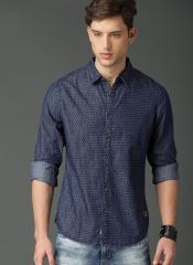 Roadster Fast And Furious Navy Blue Regular Fit Printed Casual Denim Shirt men