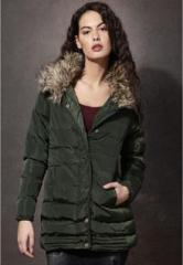 Roadster Green Solid Winter Jacket women