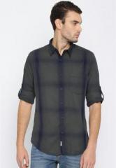 Roadster Grey Checked Regular Fit Casual Shirt men