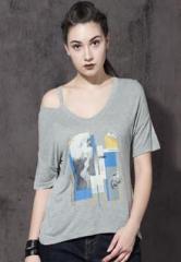 Roadster Grey Printed T Shirt women